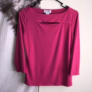 Carmen Marc Valvo Hot Pink 3/4 Sleeve Cut Out Top size Small